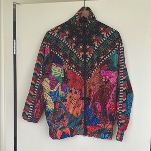 Farm Rio Bomber Jacket with High Collar and Intricate Patterns